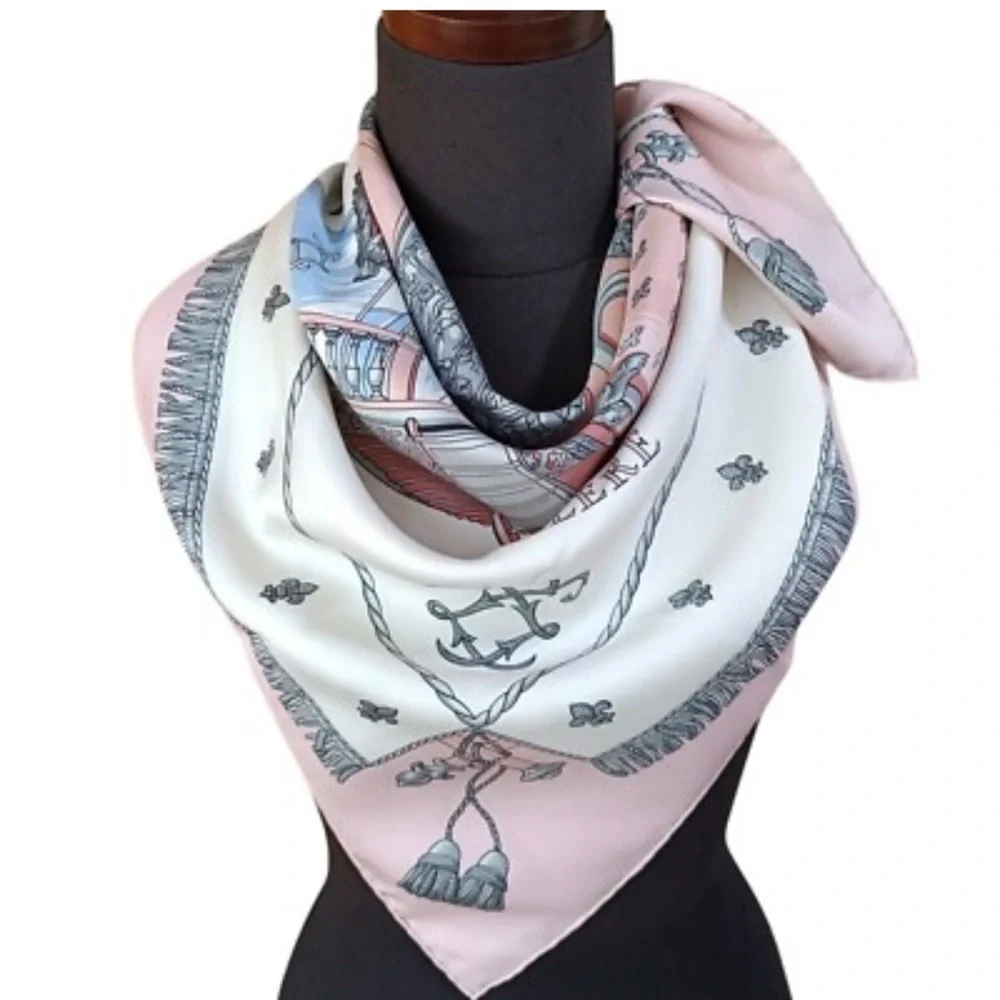 HERMES Vintage Carre 90 Silk Pink “Vue du Carrosse de la Galere la Reale Scarf - Picture 11 of 13